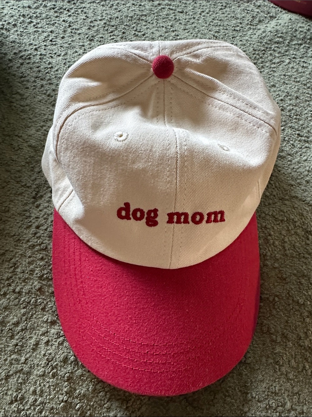 Dog Mom Two-Tone Cap in Cream and Red